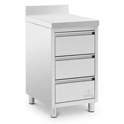 Nerjaveči jekleni delovni omarica - 50 x 60 cm - 186 kg - 3 predali - z robom - Royal Catering