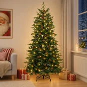 Umetno Zložljivo Božično Drevo 150 cm 150 LED Toplo bela jeklo