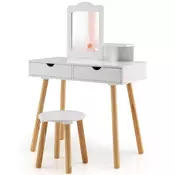 Northix 2 v 1 otroška toaletna miza set, miza in tabure z ogledalom, 70 x 37 x 100 cm, bela