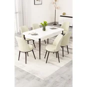 Hanah Home trpezarijski set Rax, sto na razvlacenje i 6 stolica, bela ploca, braon noge, krem tkanina Babyface