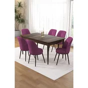 Hanah Home trpezarijski set Pir, sto i 6 stolica, ploca u dekoru drveta Baroque, ljubicasta tkanina Babyface