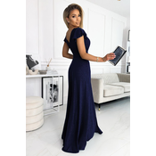Womens glittering long dress with a neckline CRYSTAL - dark blue
