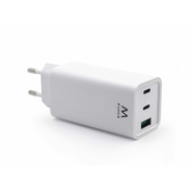 Ewent EW1323 stenski polnilec, GaN, 65 W, 2x USB-C, 1x USB-A QC 3.0, bel