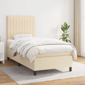 Greatstore Box spring postelja z vzmetnico krem 100x200 cm blago