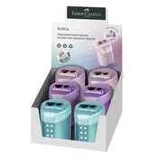 Strgalo, z dvema luknjama, s pladnjem, stojalom, FABER-CASTELL RollOn Sparkle, kovinske barve, 6 kosov