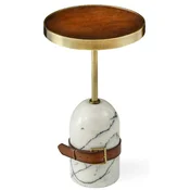 Casa Padrino luxury side table brown/brass/white A� 29.5 x H. 51.5 cm - Round table with marble base - Living room furniture - Luxury furniture