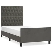 Vidaxl Posteljni okvir brez vzmetnice temno siv 100x200 cm žamet