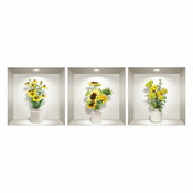 Set od 3 zidne 3D samoljepljive naljepnice Ambiance Yellow Flowers