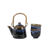 Čajni set BLACK BRIGHT BLUE, set 3 kosov, črna, keramika, MIJ