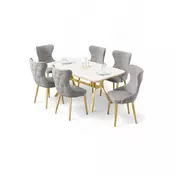 HANAH HOME Rasklopivi trpezarijski sto i stolice (7 delova) Esla White Marble Gold Grey