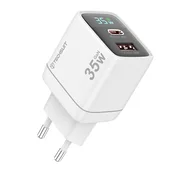 Stenski 35W polnilec Techsuit LEDChargX (CH3) GaN, LED prikazovalnik - bel