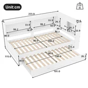 SONNENH Enojna postelja, 90 x 200 cm, borov les, bela, 223 x 115 x 80 cm, led osvetlitev, priključek usb, za spalnico