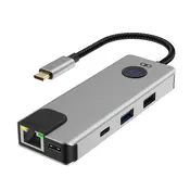 OEM Force Power, USB-C PD 100W večvratni hub 7 v 1 Ethernet RJ45/2 USB-A/2 USB-C/HDMI, Siva, (5000185078)