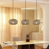 Obesna svetilka Lindby Nerys, 3-svetlobna, črna, bambus, 1.120 cm - Dnevna soba/jedilnica - Podeželska hiša/Rustikalna - črna, temni les