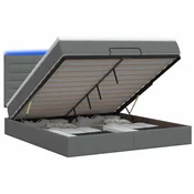 vidaXL Otomanska postelja z vzmetnico in LED Temno siva 140 x 190 cm
