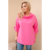 Kesi Włoski Women’s Plus Size loose-fit blouse with cotton and a V-neck light pink