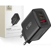 Polnilec Tech-Protect NCA65W-GaN 3-port PD 65W/QC3.0 - črn