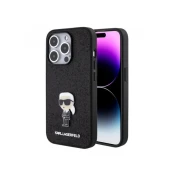 Karl Lagerfeld maska za iPhone 15 Pro IKONIK FIXED GLITTER IKONIK LOGO METAL PIN BLACK