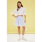 Trendyol Blue Pleated Mini Skirt with Front Button and Lace Hem Detail