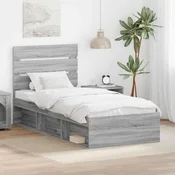 Vidaxl Konstrukcija postelje z vzglavjem Siva Sonoma 90 x 190 cm