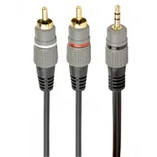 Avdio kabel stereo 3.5mm minijack na 2x RCA, 2.5m, pozlačen