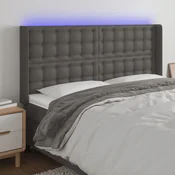 Vidaxl vidaXL Vzglavje postelje z LED svetlo sivo 147x16x118/128 cm umetno usnje