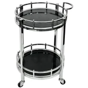 Casa Padrino serving trolley silver/black A� 50 x H. 78 cm - Round metal trolley with glass plates - Hotel Restaurant Gastronomy Trolley - Hotel & Restaurant Accessories