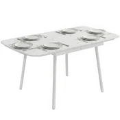 OUTSUNNY Vrtna miza za 6 oseb 140x80 cm, pravokotna zunanja jedilna miza s ploščo iz lesno-plastičnega kompozita z marmornatim učinkom, kovinska konstrukcija za patio, teraso, balkon, bela