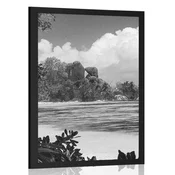 Plakat čudovita plaža na otoku La Digue v črnobeli varianti - 30x45 black