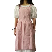 INF Lanena bombažna predpasnik - Cross Back Pinafore za umetnost, kavarno in delo Pink, (5000078397)
