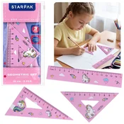 STARPAK Samorog GEOMETRIJSKI SET, šolski pripomočki za deklico - ravnilo, 2x trikotnik