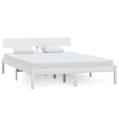 Vidaxl Posteljni okvir bel iz trdne borovine 140x190 cm