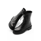 Marjin Womens Genuine Leather Boots Boots with Zipper, Lace-up Serrated Sole Daily Boots Kariva Black.