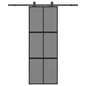 Vidaxl Drsna vrata z opremo črna 76x205 cm kaljeno steklo