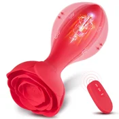 SuperLove Inflatable Rose Vibrating Butt Plug with Remote Red
