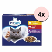 PreVital Cat vrečke piščanec/govedina/kunec-puran v želeju 48 x 100 g
