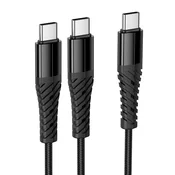 Hoco Kabel 2 v 1 USB-C na USB-C+C Hoco, 1 m, X123, črn