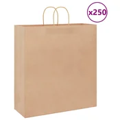 Vidaxl Papirnate vrečke 250 kosov z ročaji rjave barve 45x17x48 cm