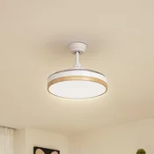 Lindby LED stropni ventilator Oras, bel, DC, tih, O 107 cm - Dnevna soba/jedilnica - Sodobni - bela, svetlo rjava, prosojna - Plastika