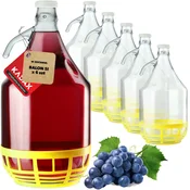 KADAX Demížon za vino 5L z ročajem v košari + zapiralo, 6 kosov