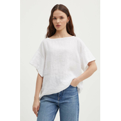 Lanena bluza Sisley boja: bijela, bez uzorka