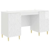 vidaXL Miza Bela visok sijaj 142,5 x 50 x 75 cm Inženirski les