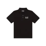 EA7 za fante. 7B000022_AF10378 Polo majica s kratkimi rokavi iz hladnega črnega bombažnega džersija (10Anos= 142cm), Črn
