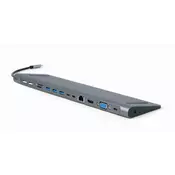 Gembird A-CM-COMBO9-01 priklopna postaja USB tipa C 9 v 1 (USB vozlišče + HDMI + VGA + PD + bralnik kartic + LAN + 3,5 mm zvok)