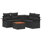 Set sofe 6 pcs 4-Broj sjedala Crna Poli Rattan i celik