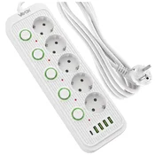 Vayox VA0473W-3 Podaljšek 5 vtičnic 10A s stikali 4x USB-A 1x USB-C 2.1A 3 m bel