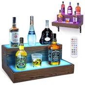 Akrilni LED regal za vino, 2 stopnji, RGB osvetlitev, 41x21x13 cm, stenski ali samostoječi, za do 8 steklenic, sodobna predstavitev pijač, vzdržljiv akril