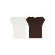 Bershka Majica  temno rjava / bela