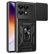 Oklepni ovitek MaX-Armor z obročem, kovinsko ploščico in zaščito zadnjih kamer za Xiaomi Poco F6 Pro - army black
