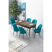 Hanah Home Set Trpezarijski sto i 6 stolica Zen, Tirkizno-braon